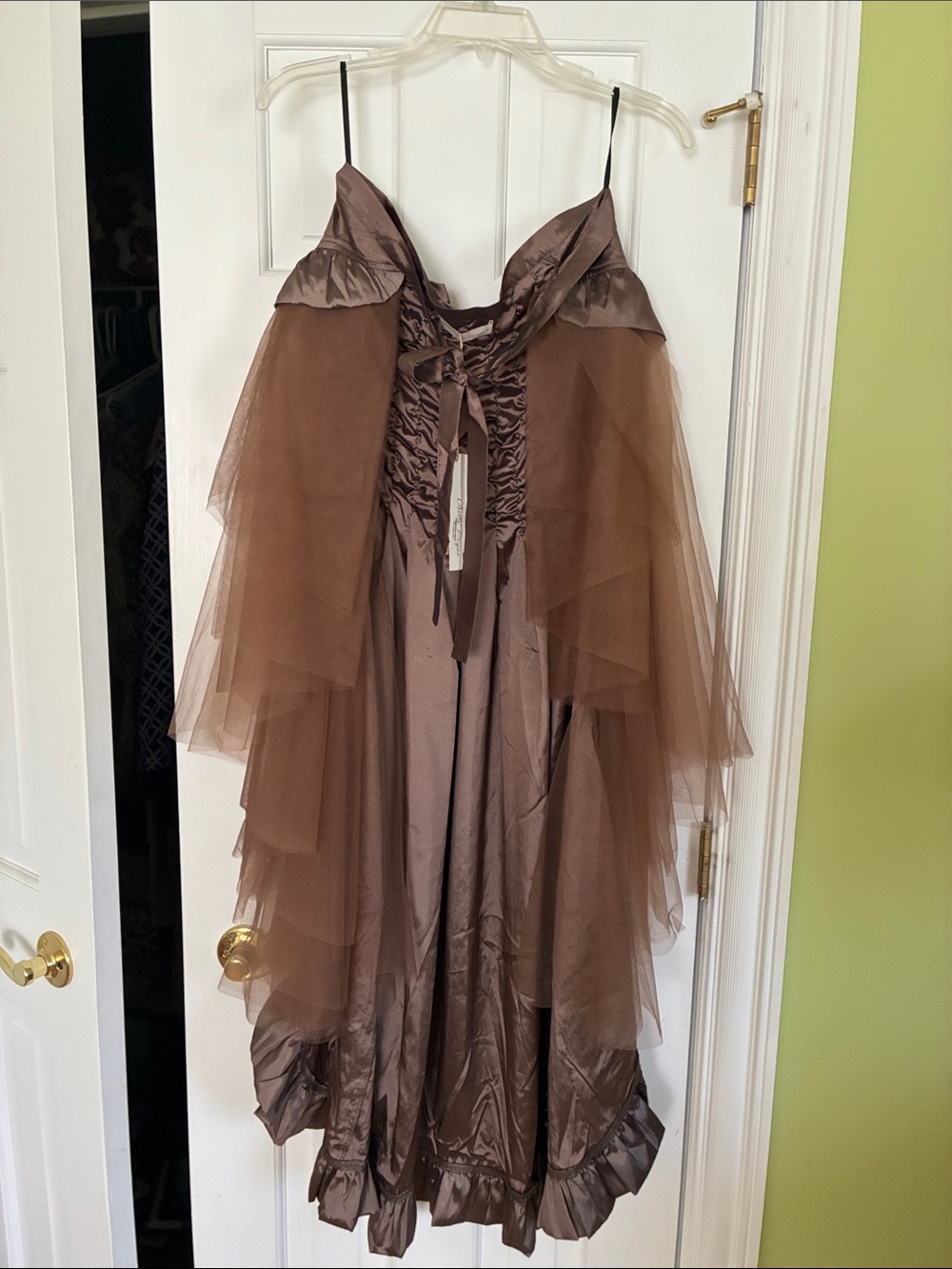 NWT Brown Women's Cape/Skirt to go over a bustle.- Satin-Trim Tie Front - Picture 7 of 10
